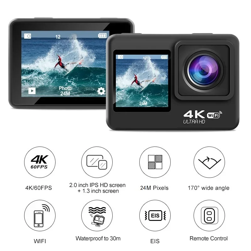 AKASO Action Cam era 4K30FPS 20MP with Waterproof Came ra with Touch Screen IPX8 33FT EI 2.0with EIS 6.0 go pro sports ca mera