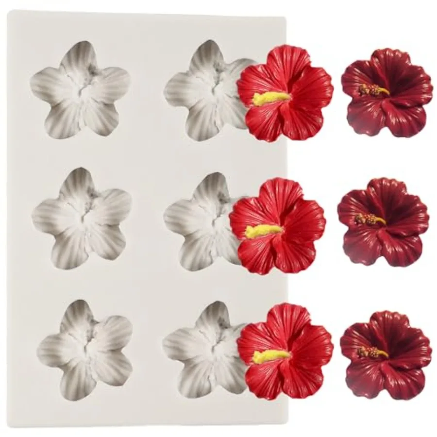 Flower Silicone Mold Hibiscus Flower Fondant Molds for Cake Decoration Cupcake Topper Candy Chocolate Desserts Gum Paste Polyme