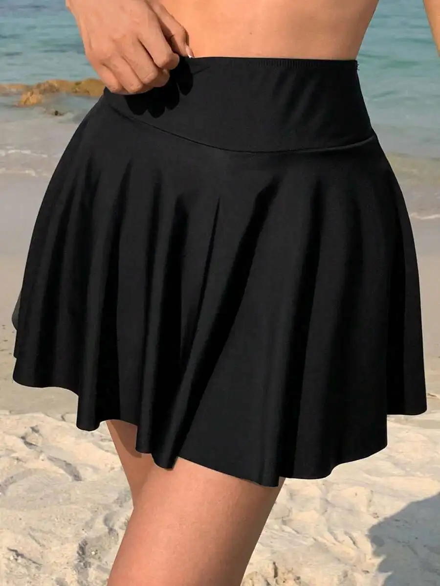 

Women Solid Color Flared Skirt Bikini Bottom For Beach Resort Swimsuit Vacation