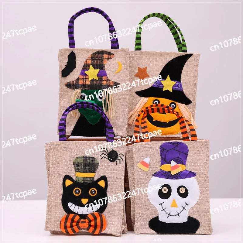 Halloween decorations, creative cartoon pumpkin witch gift bags, children's evening dress-up linen candy bags