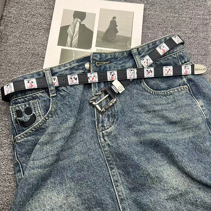 

Пояс для кровотечения носа, ручная роспись, ретро-стиль Vibe, пояс в стиле панк, шахматный принт, стиль Cleanfit, металлический пояс Y2k