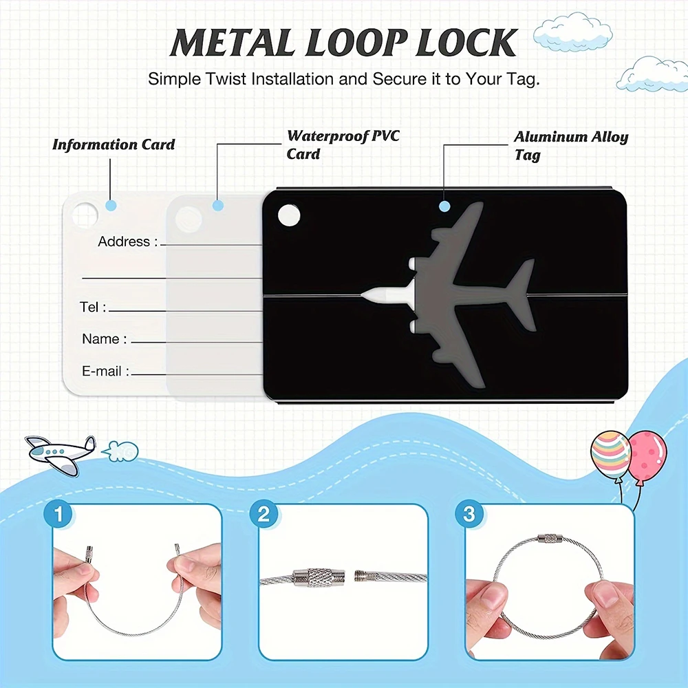 Aluminum Alloy Travel Luggage Tag Hanging Tag Suitcase Tag Plane With Name ID Cards Anti-lost Solid Color Travel Accessories.zmt