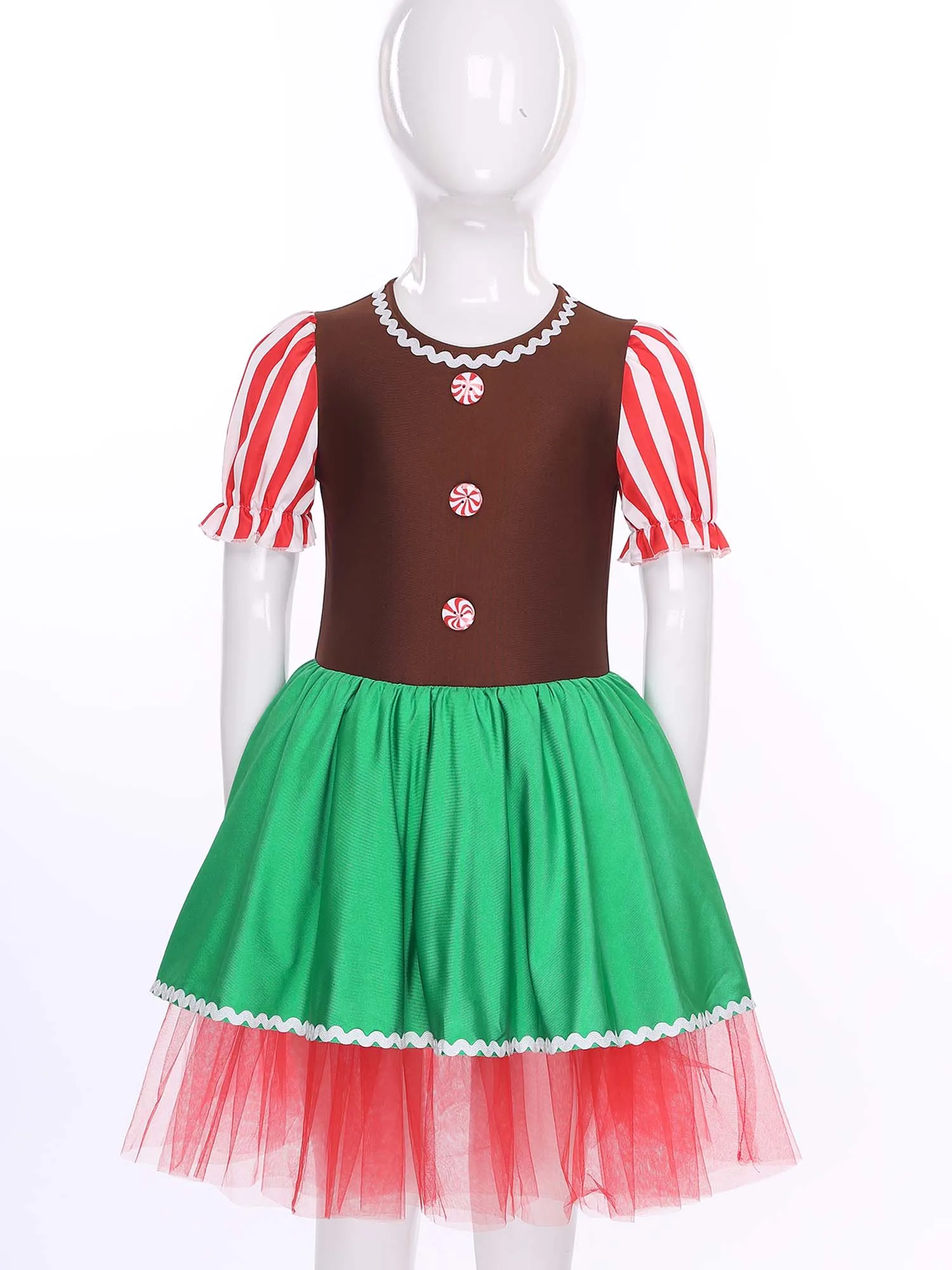 الفتيات عيد الميلاد الزنجبيل رجل زي الرقص سانتا فستان قصير نفخة الأكمام يوتار توتو فستان لقضاء عطلة موضوع حفلة تأثيري #3