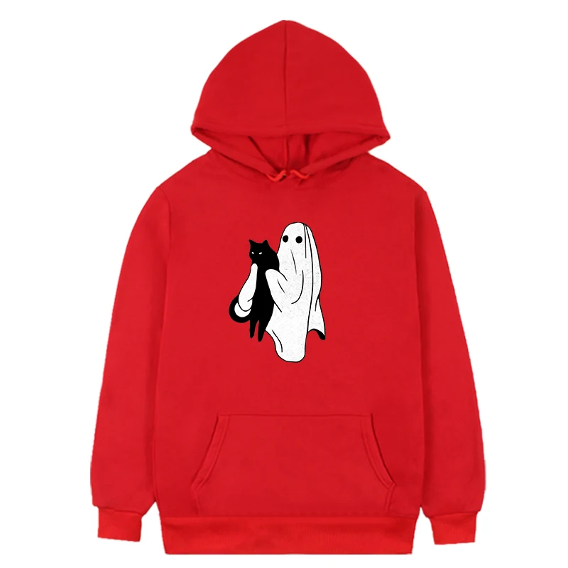 Ghost Black Cat Halloween Hoodies Hallowween Gift Cats Women Clothing Funny Halloween Sweatshirts Harajuku m