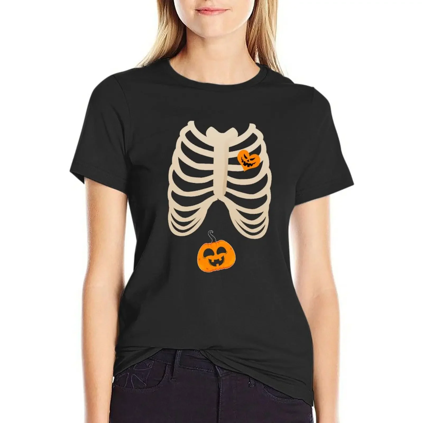 

Halloween Pregnancy Announcement New Mom T-Shirt hippie clothes funny tops cute tops cropped t shirts for Women