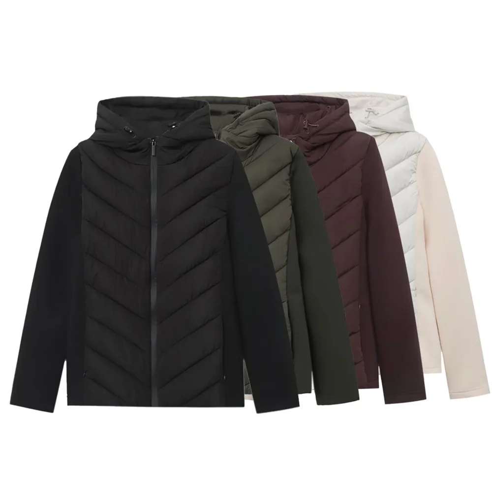 

Новая женская теплая хлопковая куртка в европейском и американском стиле с длинными рукавами и капюшоном