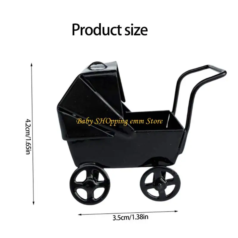 23GD Preto Pram 1:12 Modelo Realista Mini Berço Decorativo Pretend Play Toy