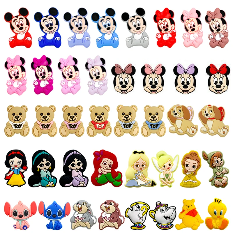 10pcs Mickey Minnie Mouse Dumbo Silicone Focal Beads DIY Pacifier Chain Clips Beads Pen Toy Jewelry Accessories