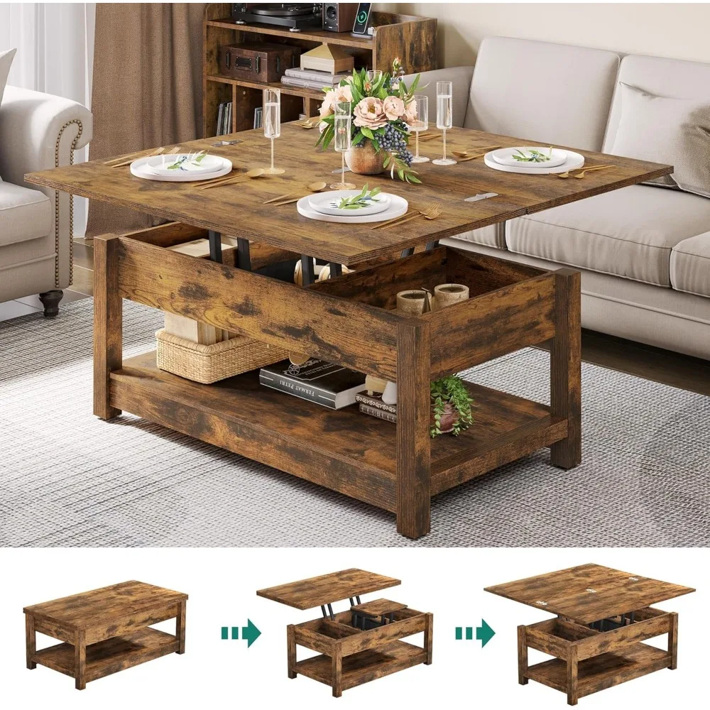 Mesa de centro multifunción con almacenamiento para sala de estar, mesa de comedor de granja para sala de recepción, 3 en 1