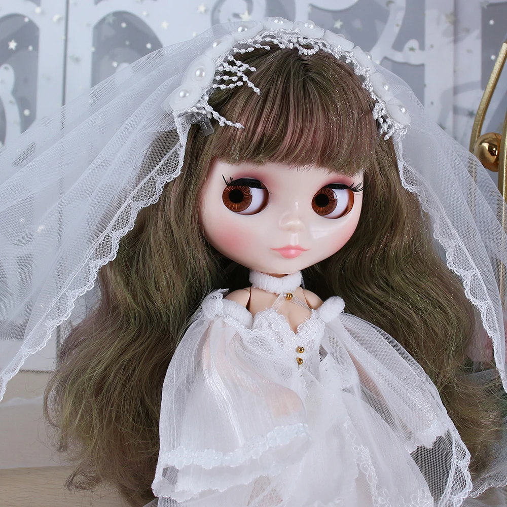 ICY DBS Blyth Doll Wedding Dress Metallic Hair Color Fair Skin Glossy Face 30cm BJD Doll Including Clothes Girl Festival Gift