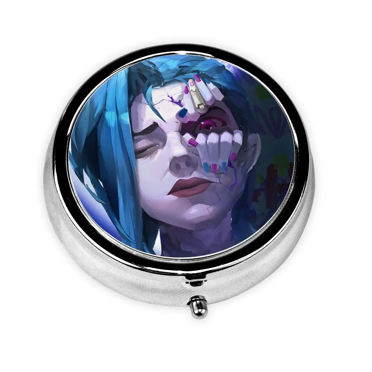 

J-Jinx металлическая коробка для таблеток, компактная боевая игра, легенды, гранж, эстетический органайзер для таблеток с 3 отделениями, контейнер для хранения, коробка для путешествий