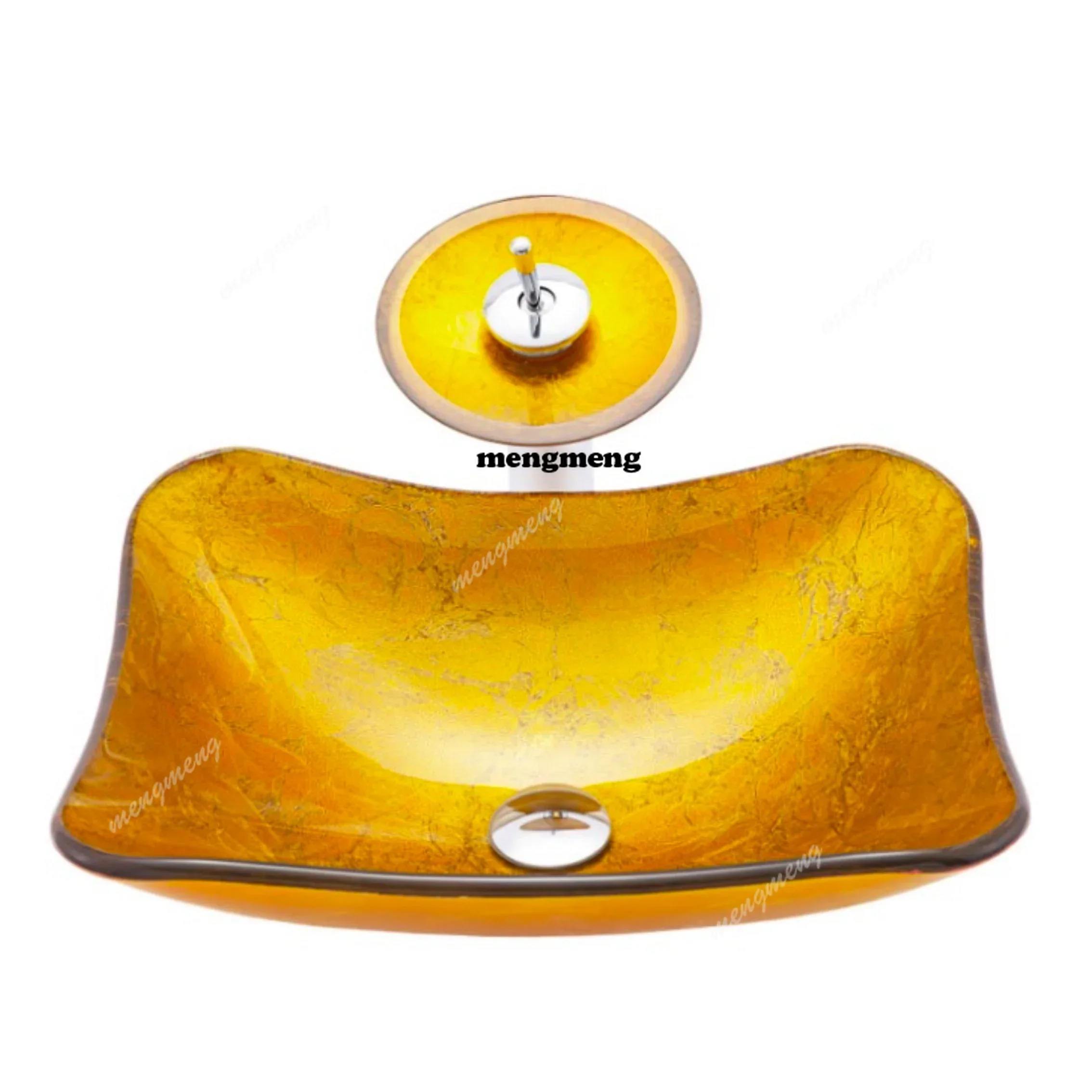 

Z136Golden tempered glass art wash basin bathroom toilet above counter washbasin 475*375*135mm