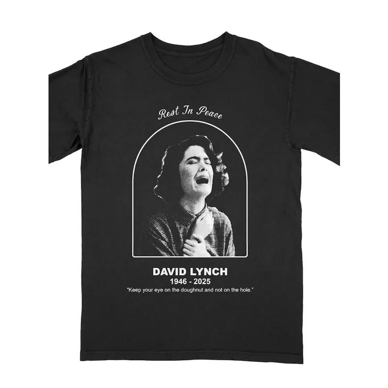 Black T-shirt David Lynch Memorial Design with Portrait and Quotations Rest in Peace 1946-2025 Art Tribute Style