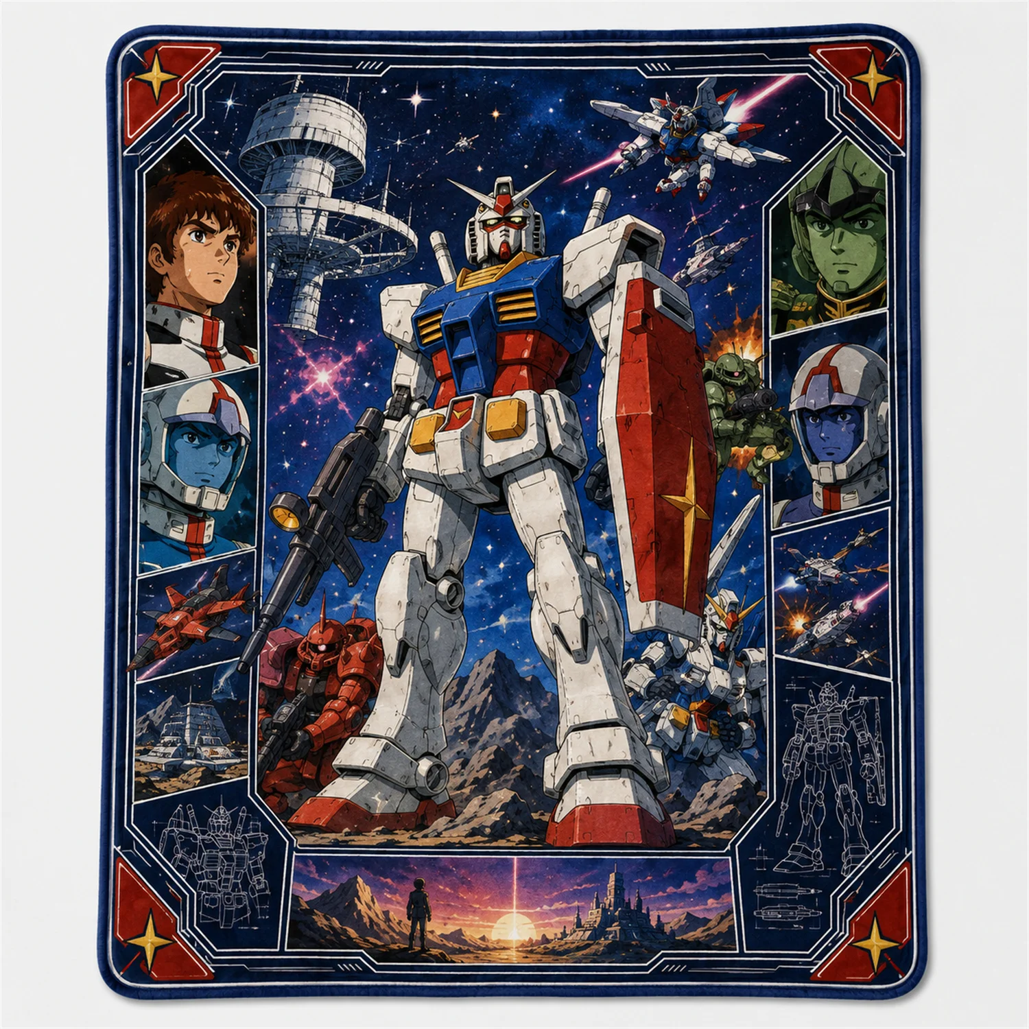 Soft Flannel Blanket Gundam Robot Pattern Throw Blanket for Sofa Bedroom Office Daily Rest Nap and Home Decor