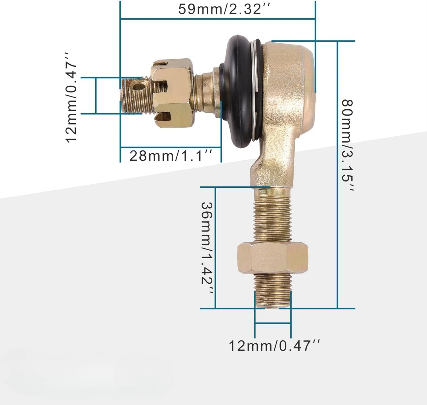 M12-12mm U-Joint Tie Rod Ball Joint Replacement for 150cc 250cc Baja Roketa Go Kart ATV Dune Buggies Clockwise Thread