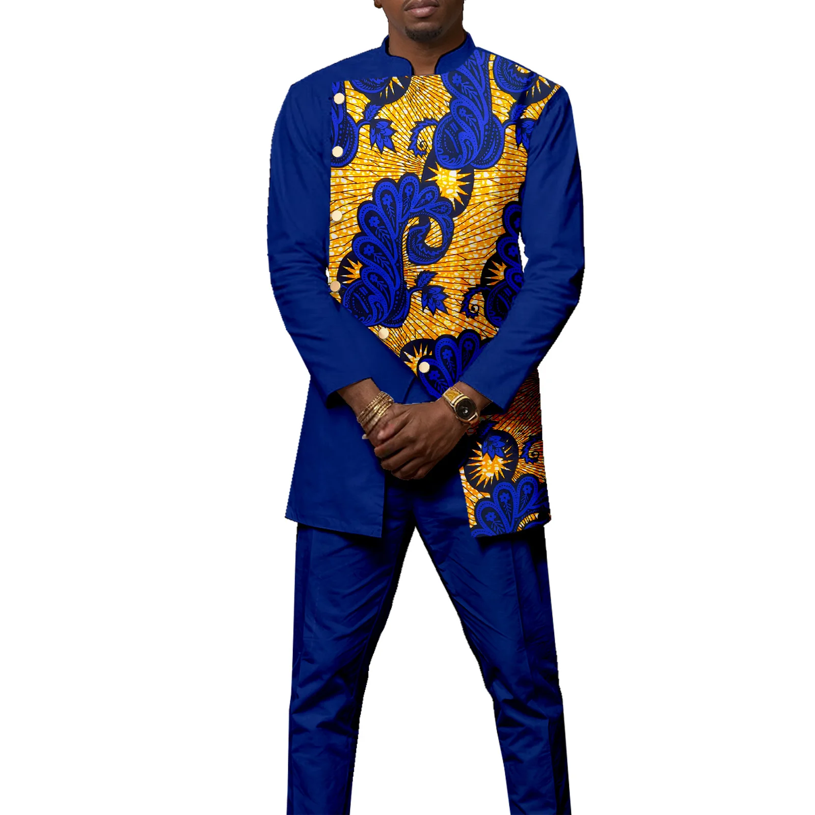 

Приталенные африканские костюмы для мужчин Dashiki Ankara Kente с принтом в стиле пэчворк, комплект из 2 предметов, одежда для спортсменов