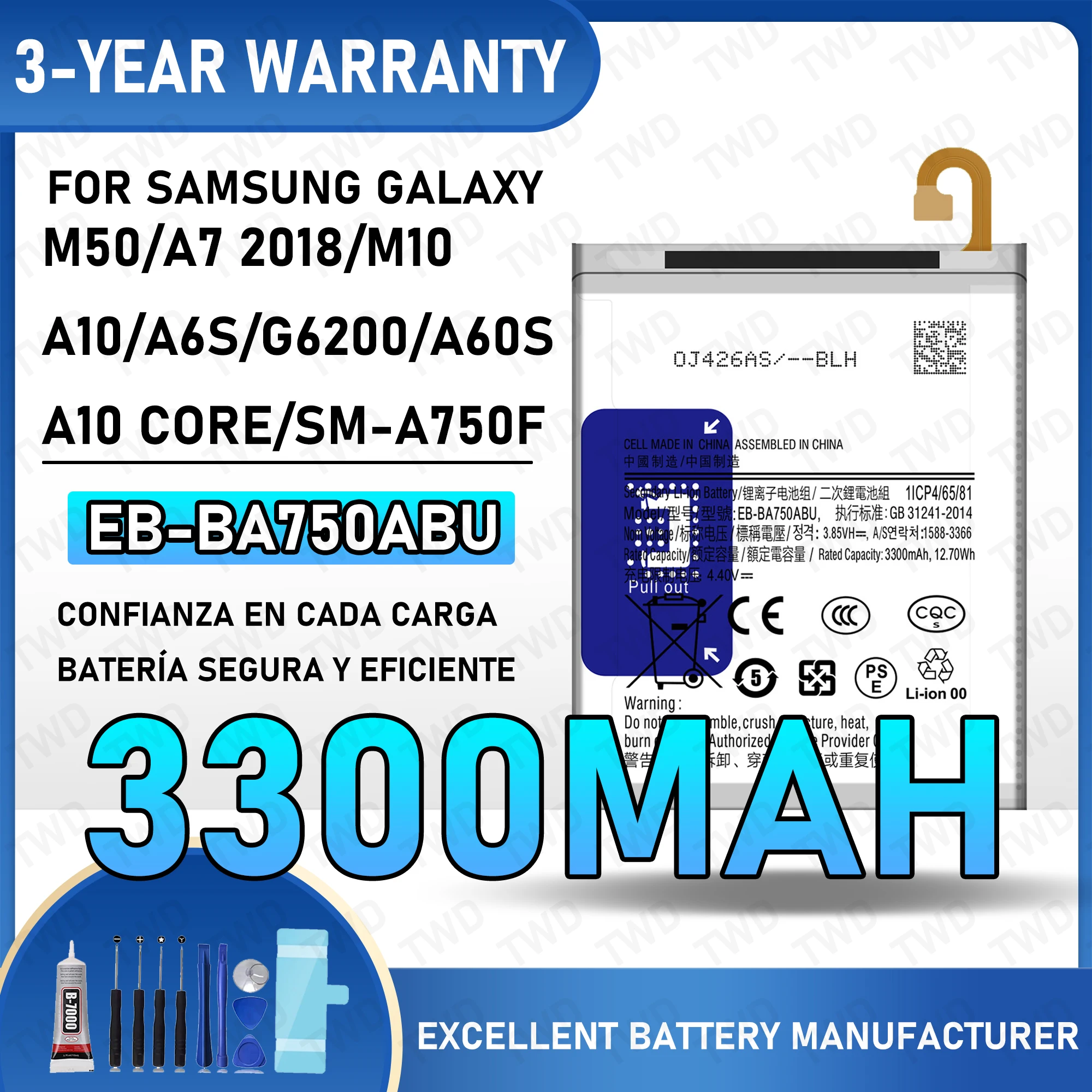 

EB-BA750ABU Large capacity Battery For Samsung Galaxy M50/A7 2018/M10/A10/A6S/G6200/A60S Batteries New High Quanlity+Free Tools