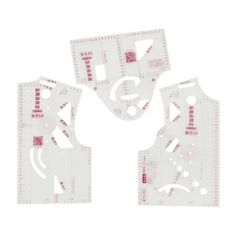 3-Piece Set for Doll Clothes Ruler Tailor Garment Cloth Sewing Tool Design Ruler French Curve Ruler Drafting Template 1: