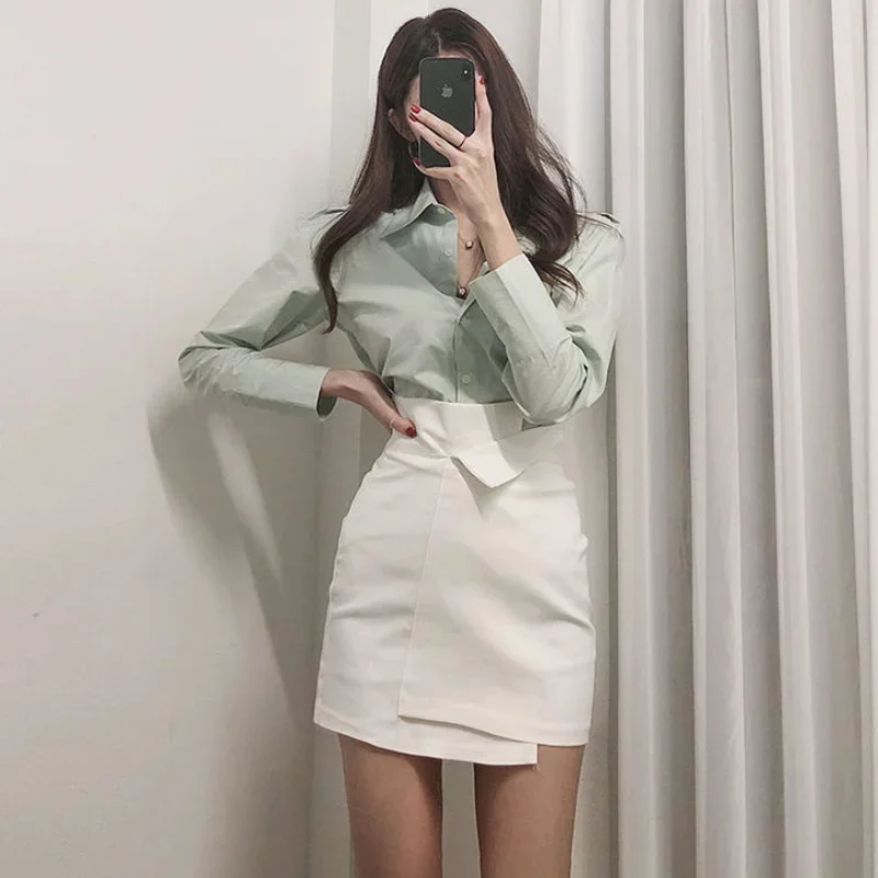 Skirts for Woman Suit with Women's Skirt Blue Clothes Patchwork Office Tight Wrap High Waist Formal Stylish Modest Trend Casual