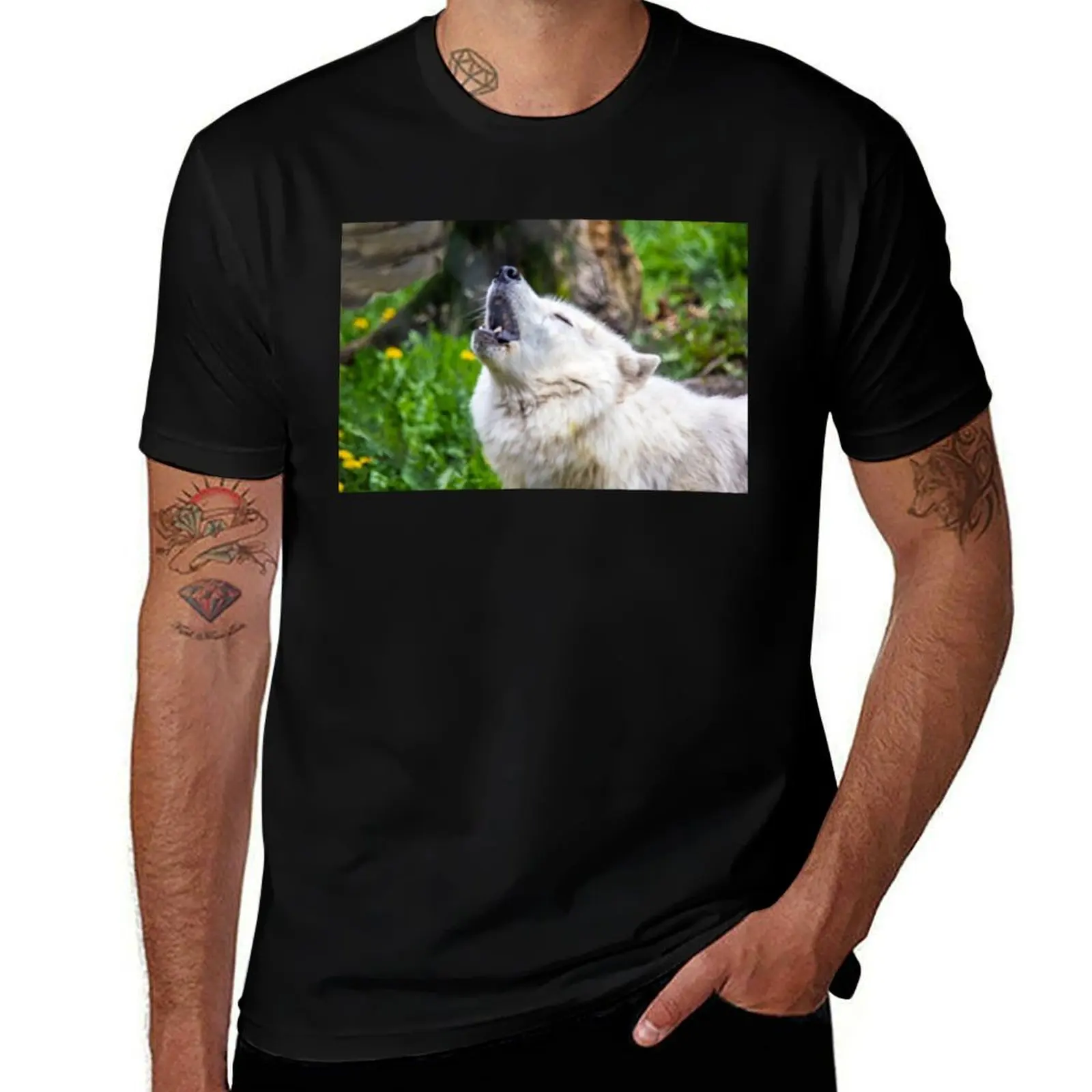 

Wolf Howling T-Shirt sweat graphic t shirts Luxury man man clothes t shirts for men