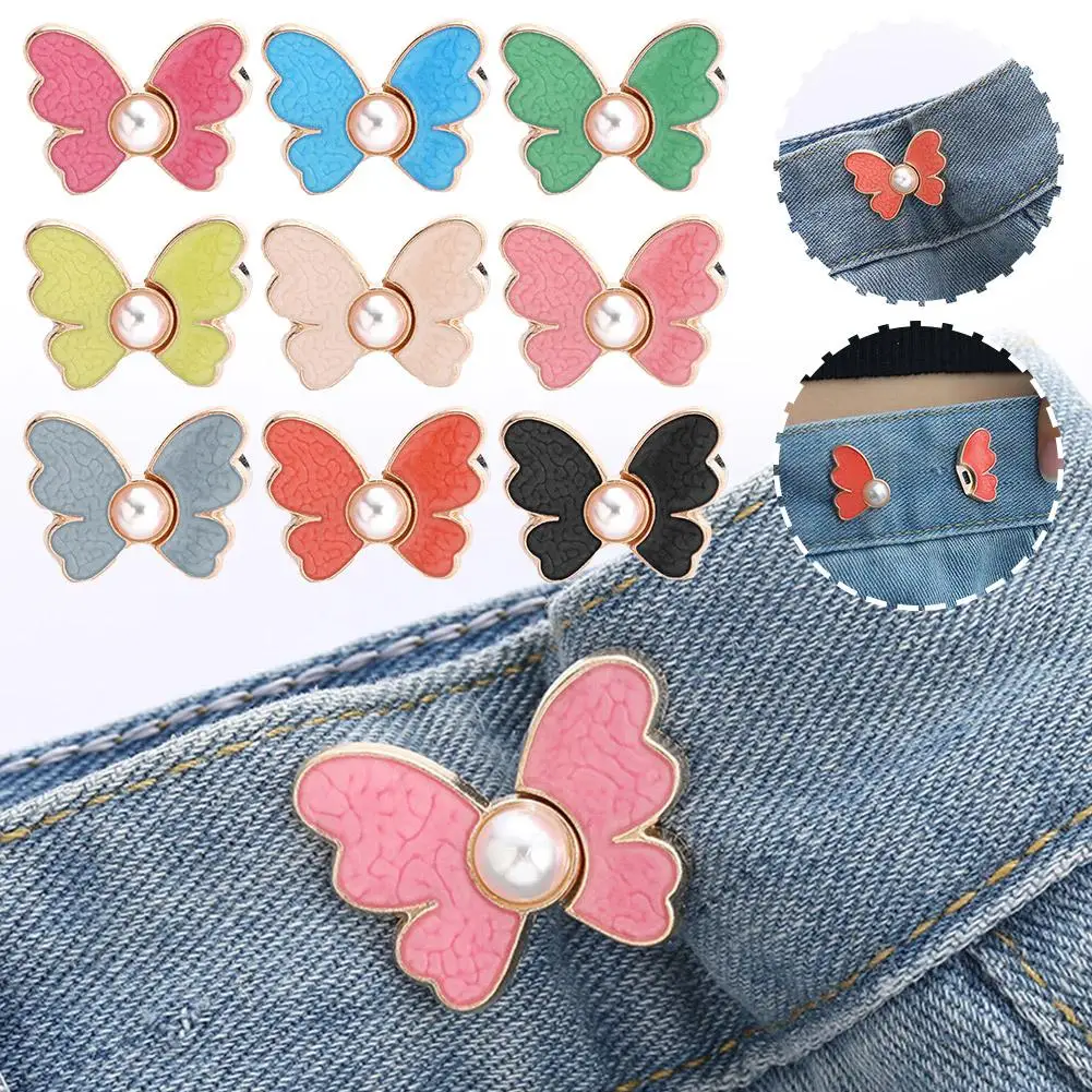 Reusable Metal Buttons Butterfly Snap Fastener Pants Pin Retractable Button Sewing-on Buckles for Jeans Perfect Fit Reduce V0H5