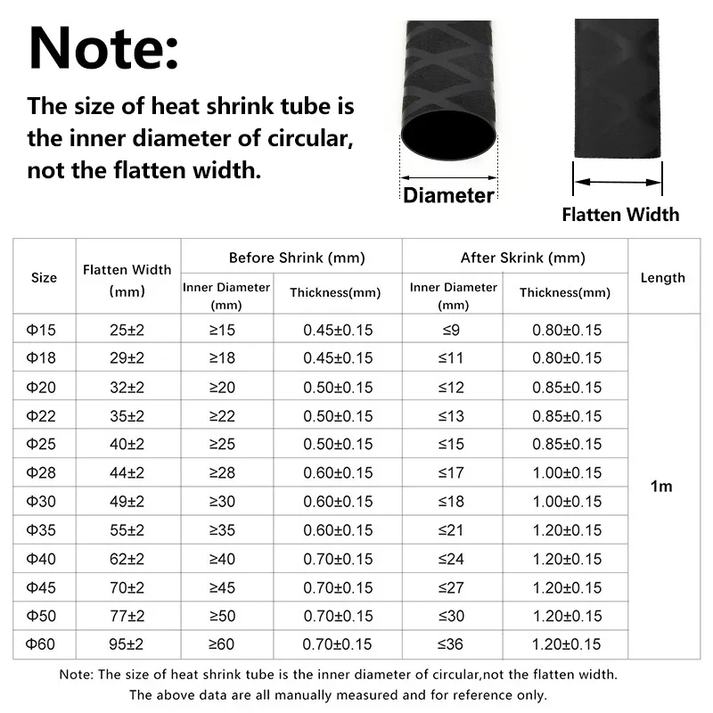 15mm~60mm Anti-slip Heat Shrink Tube 1m/pc Handle Grip Repair Tool Protective Tubing Non Slip Insulation Sleeve for Fishing Rod