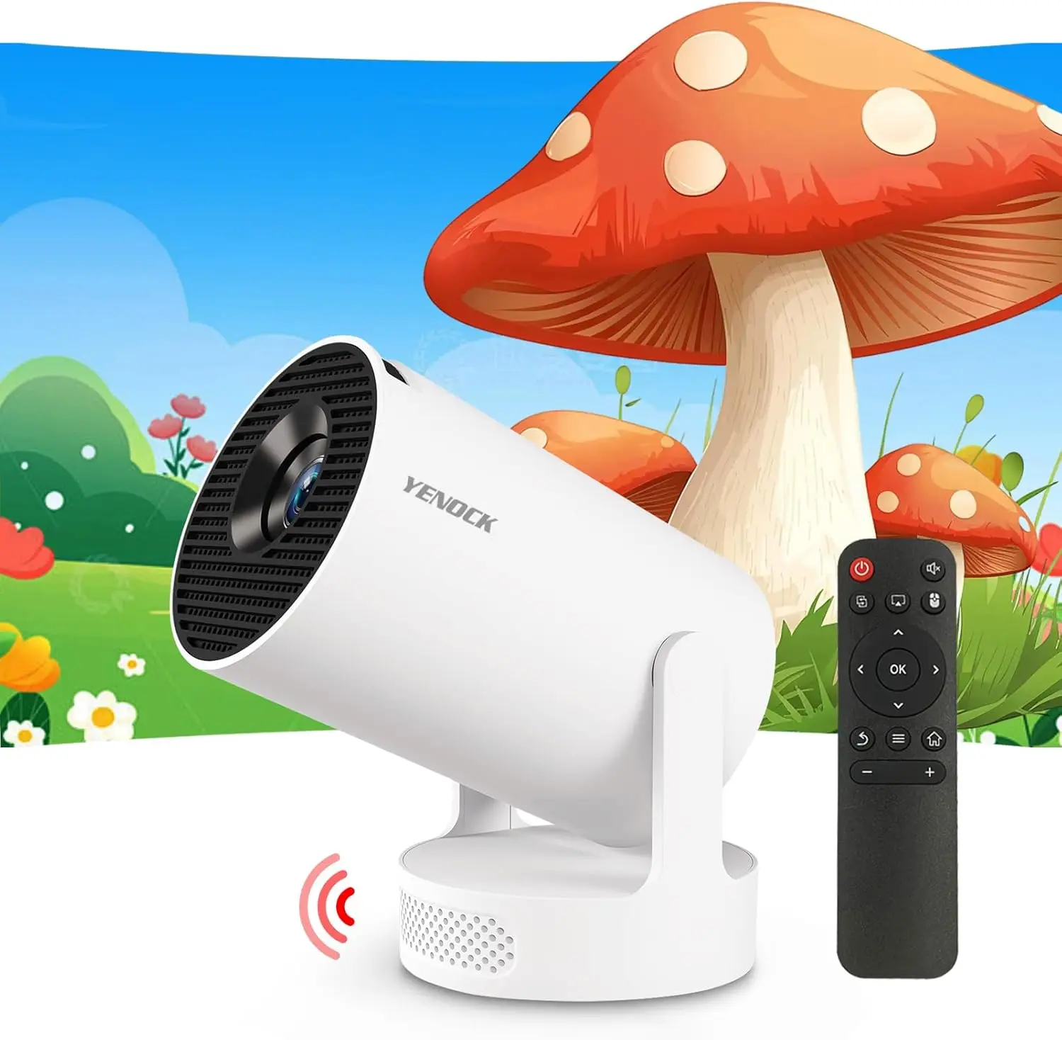 

180 ° Портативный мини-проектор с поворотом, поддержкой 1080P и 4K, Wi-Fi, Bluetooth, автоматической коррекцией трапецеидальных искажений и динамиком 5 Вт для спальни, улицы и потолка