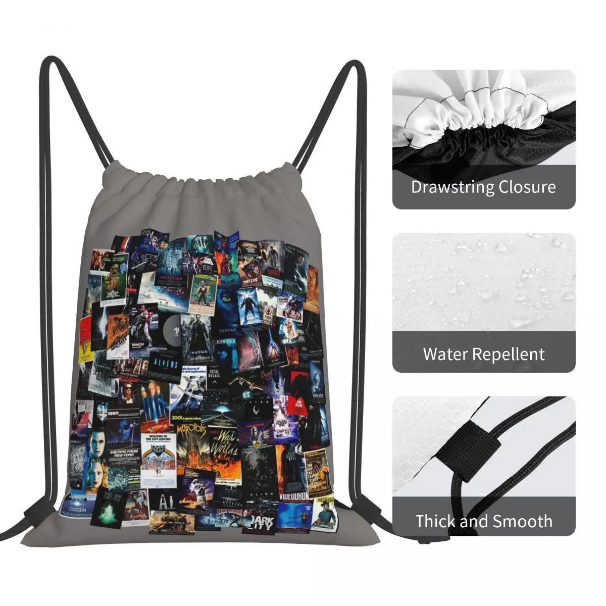 Sci-Fi Movie Posters Backpacks Fashion Portable Drawstring Bundle Pocket Sports Bag Book Bags For Travel Students