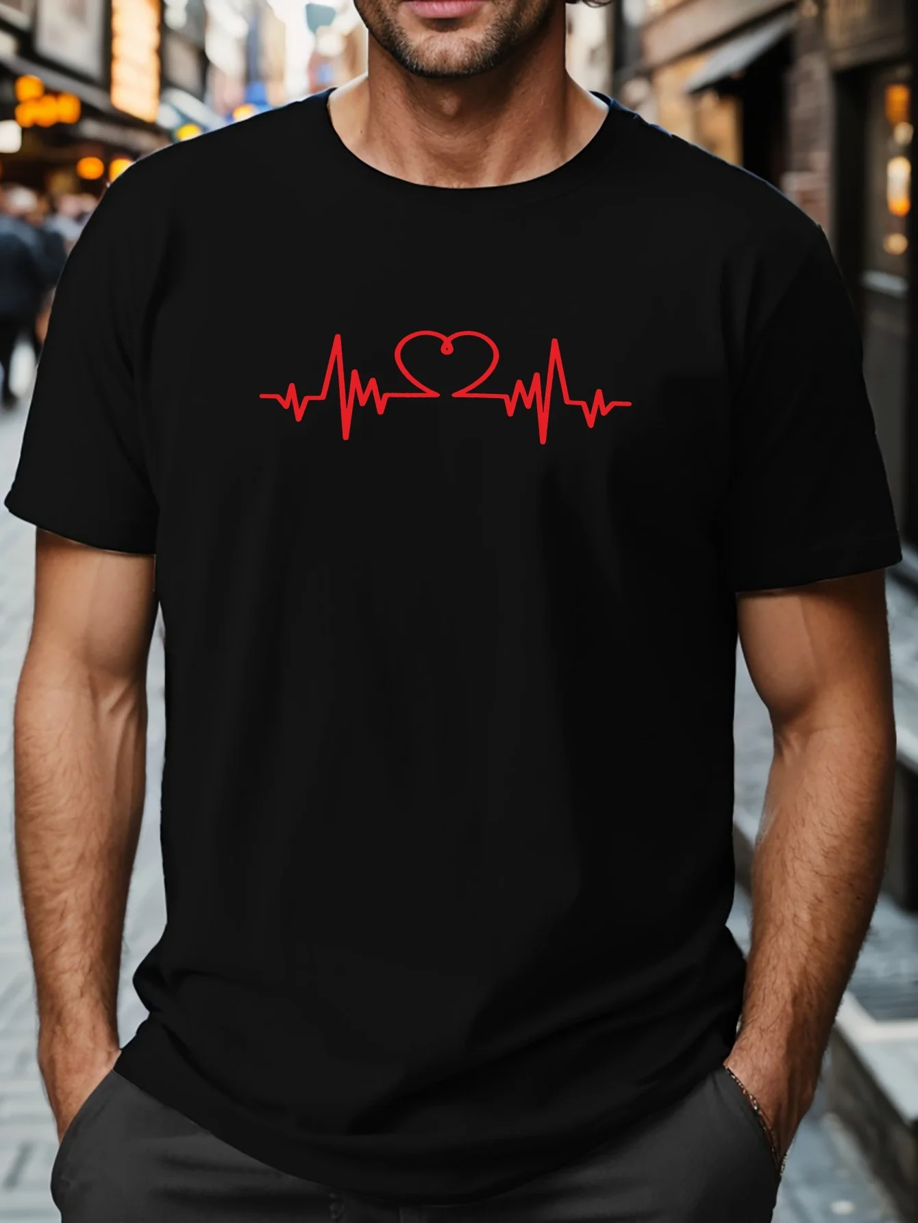 

Men's T-shirt and Heart-shaped Electrocardiogram Design - Casual, Pure Cotton, Round Neck - Perfect Summer, Low Price Plus
