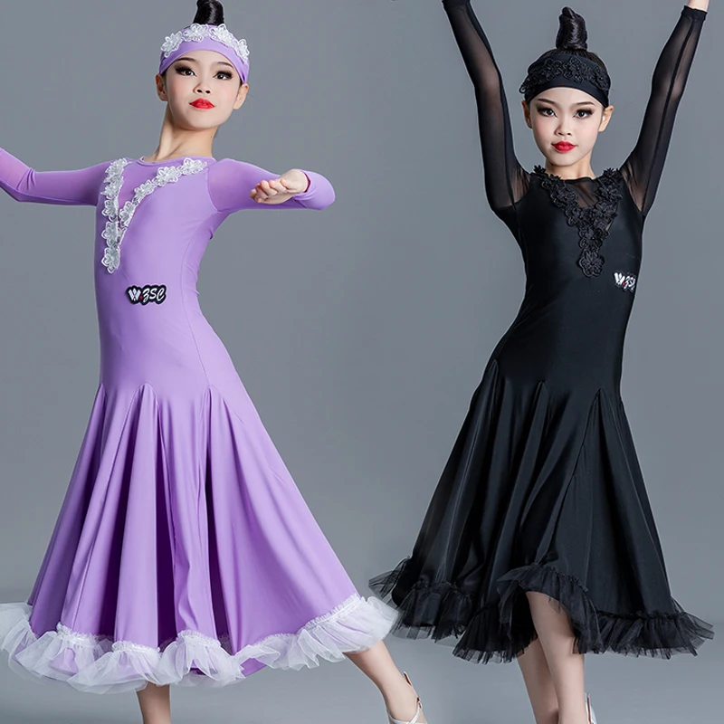 

2024 Waltz Ballroom Dance Performance Dresses Girls Long Sleeved Latin Dance Competition Costumes Modern Dancing Dresses SL9291