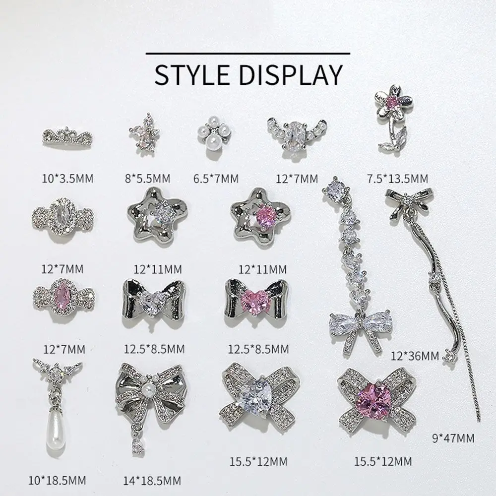 Bowknot 3D Manicure Jewelry DIY Silver Metal Nail Art Decoration Fashion Alloy Crystal Nail Rhinestones Decorate