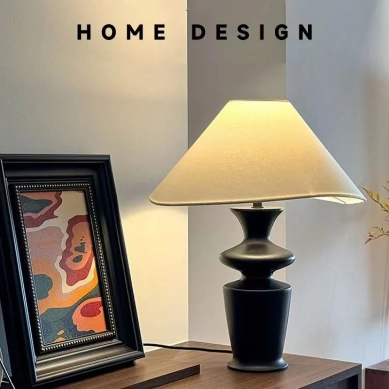 

Wabi Sabi Fabric lampshade desk lamp art decor wooden table lamp bedroom bedside living room creative design lighting fixture