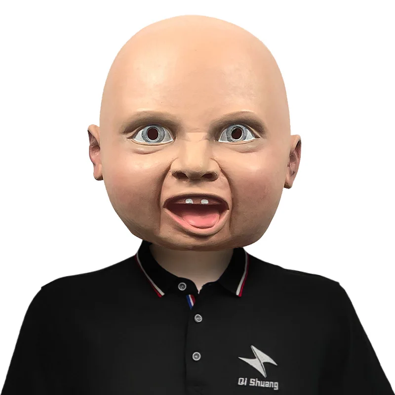 Máscara Realista de Bebé Llorando, Accesorio de Cosplay para Halloween, Máscara de Látex de Cabeza Completa con Rostro Llorón y Enfadado, para Escape Room, Baile de Máscaras