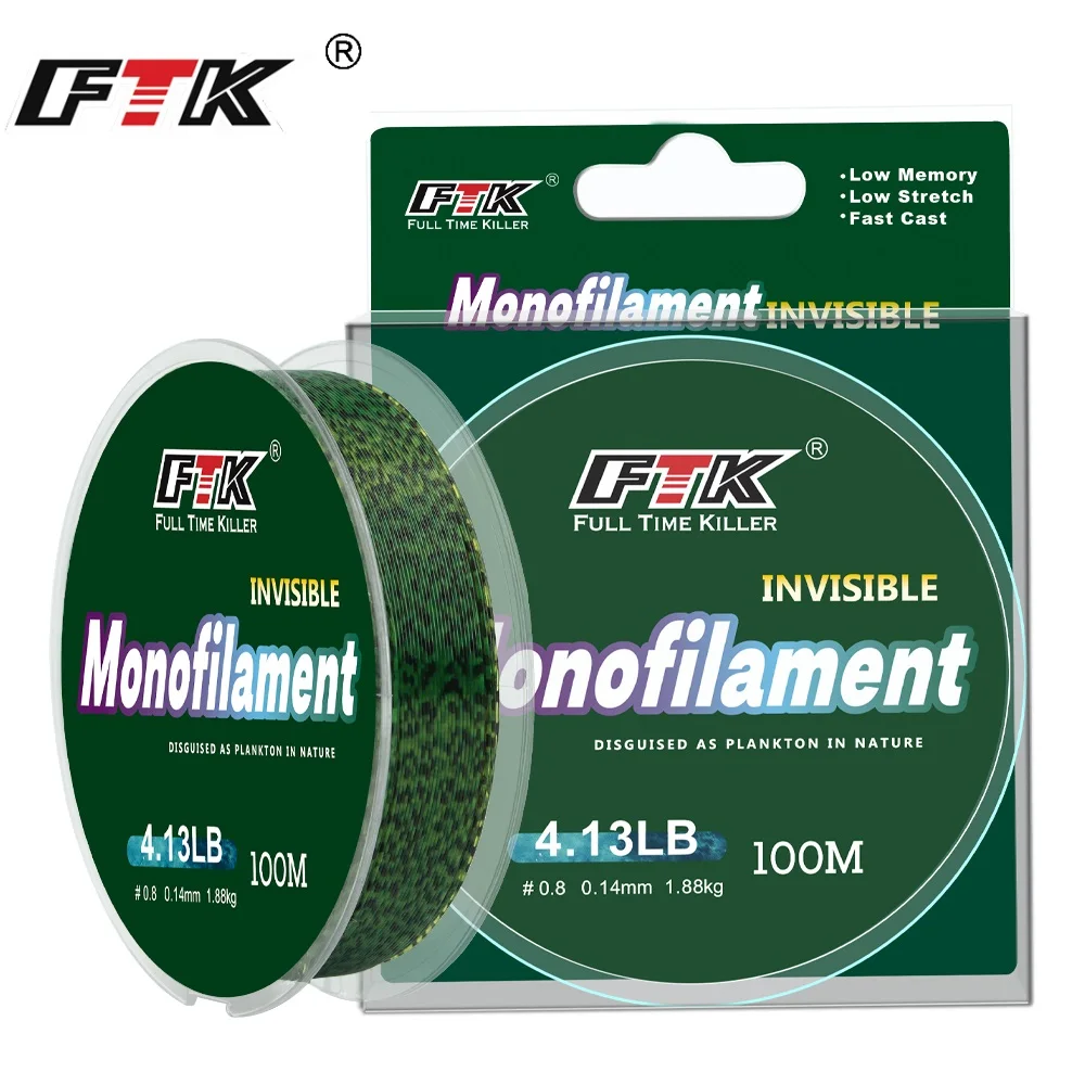 FTK 100M Fluorocarbon Fishing Line Speckle Invisibility 0.14-0.5mm 1.88-14.2kg Carbon Fiber Coating Line Accessories