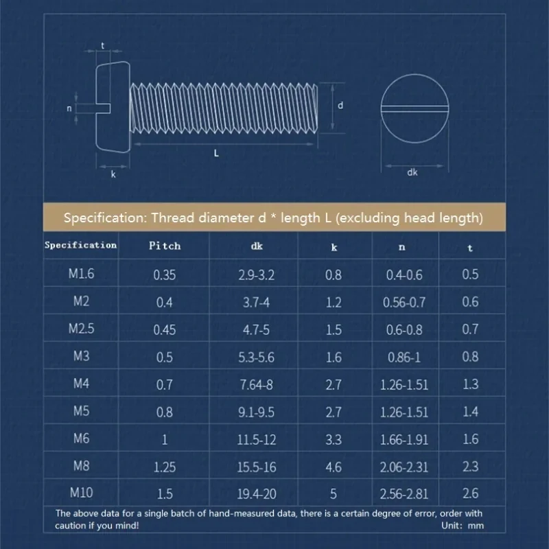 304 Stainless Steel GB67 Slotted Round Head Screws One Channel Round Head Bolts M1.6 M2 M2.5 M3 M4 M5 M6 M8 M10