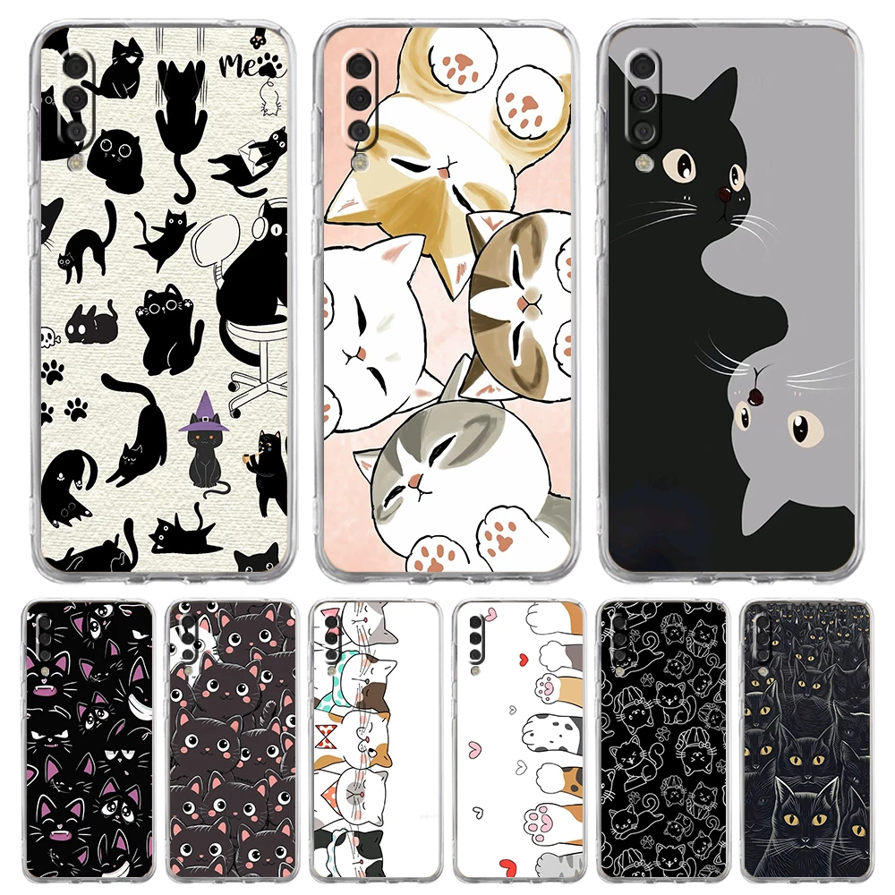 Transparent Phone Case for Samsung Galaxy A16 A14 A12 A22 A24 A42 A03S A06 A20 A30 A40 Soft TPU Cover Cute Cartoon Cat Pattern
