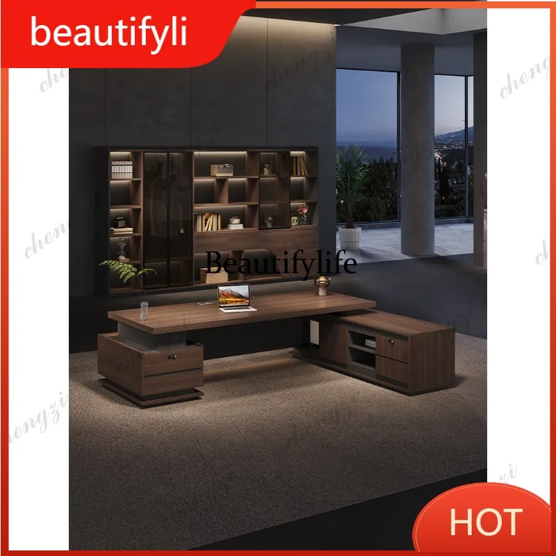A139 Modern simple solid wood multi-layer class  desk with bookcase storage boss supervisor desk