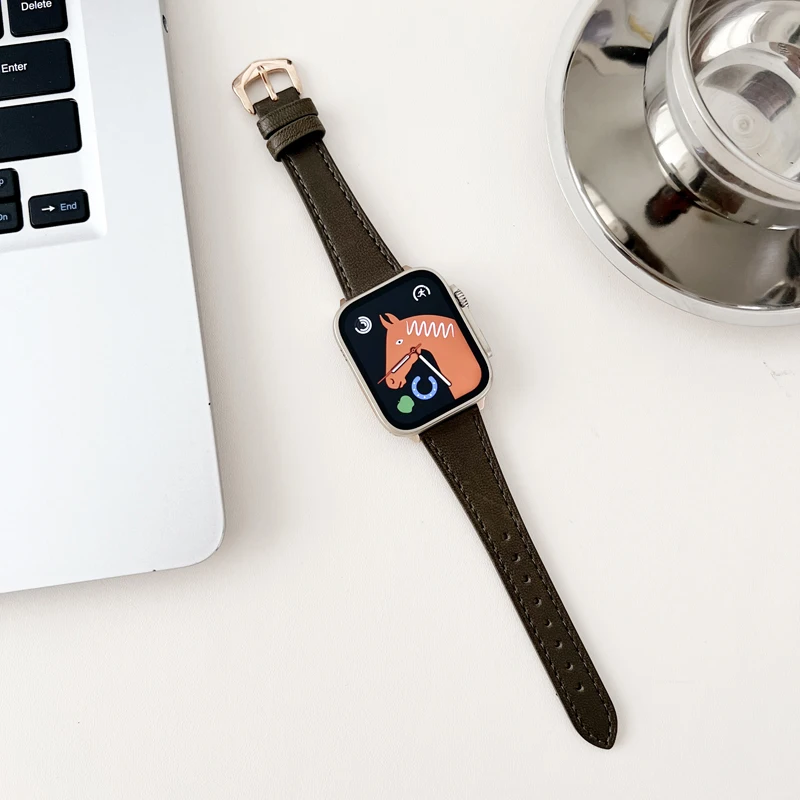 Bracelet en cuir fin pour Apple Watch, Ultra Band, 44mm, 49mm, 38mm, 41mm, 40mm, 42mm, iWatch Series 7, 8, 9, SE, 6, 5, 4, 3, 45mm, Fashion