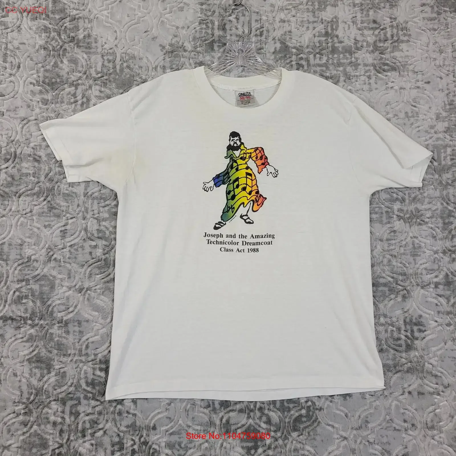 Vintage Joseph And The Amazing Technicolor Dream Coat T Shirt Mens XL White 1988 vintage Washed Casual Soft Versatile Slightly