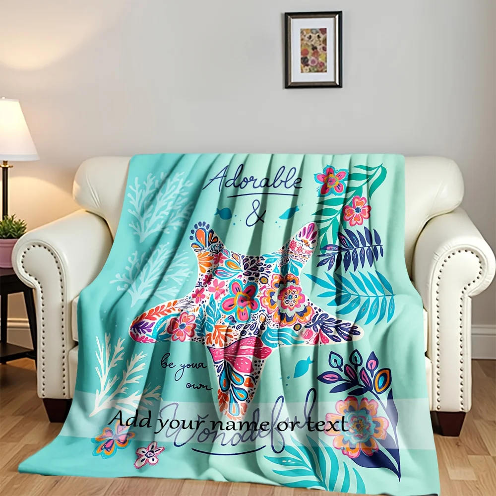Custom Your Name or Text, Charming Hand-Painted Starfish Blanket, Soft and Cozy Flannel, Perfect Gift for Birthday