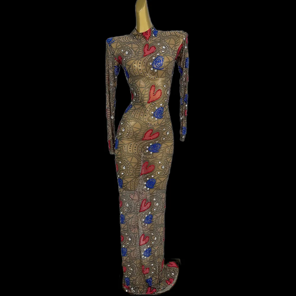 

Sexy Crystal Rhinestone Cocktail Party Dress Dinner Gown Women Banquet Prom Long Dress Female Floor Length Party Evening Dress