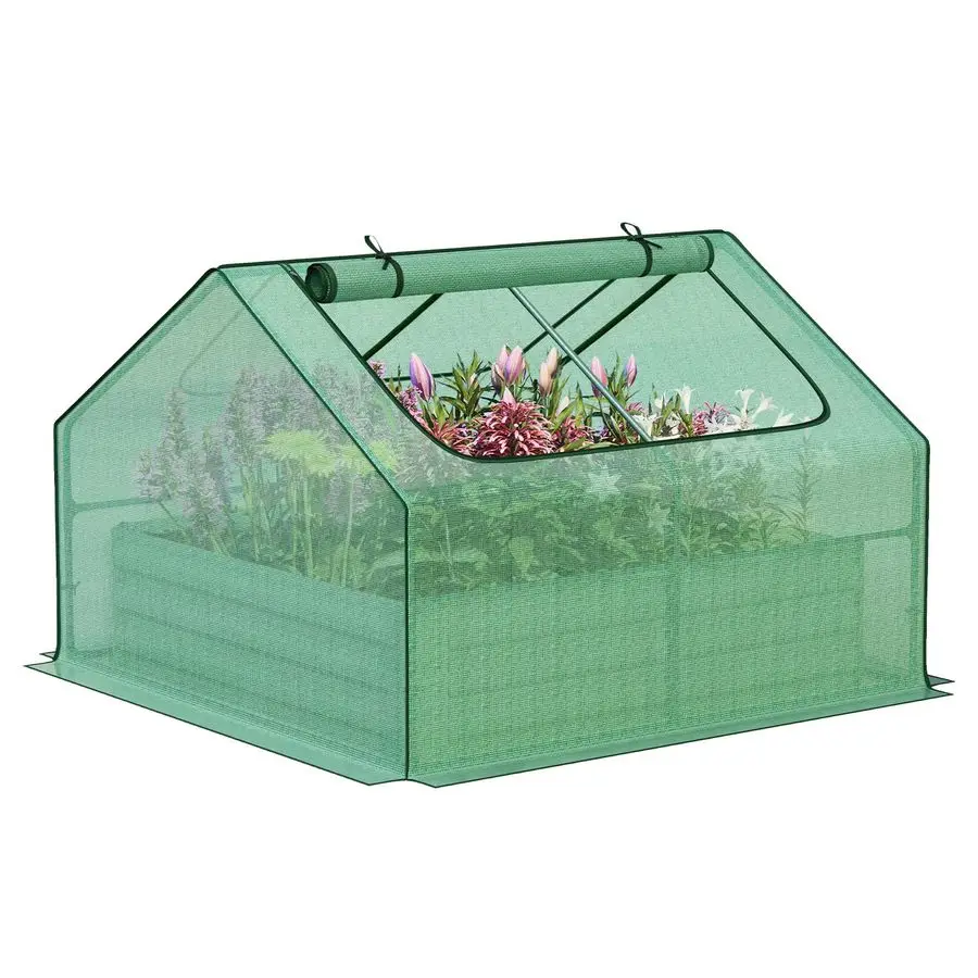 

4 x 4 x 1 ft Galvanized Raised Garden Bed, Mini Greenhouse Kit with 2 Rollup Zipper Doors for Vegetables, Flowers, and Herbs,Gre