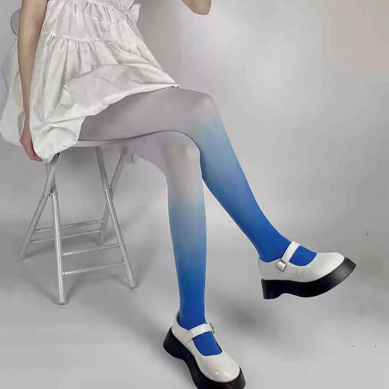 Women Opaque color-blocking Kawaii Leggings Girls Lolita Gradient Color Anime Pantyhose Female Edgy Spring Colored Tights meias