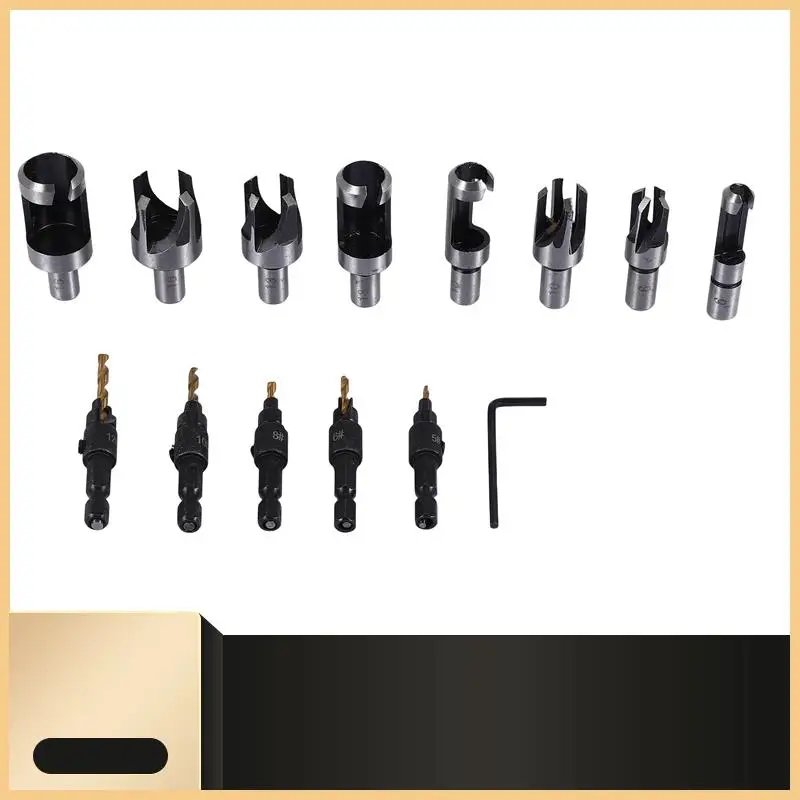 

14 Pcs Wood Plug Hole Cutter Chamfered Plug Cutter Drill Bits Five-Slot Countersink Drill 1/4 Inch Hex Spanner Tool Set-N30R