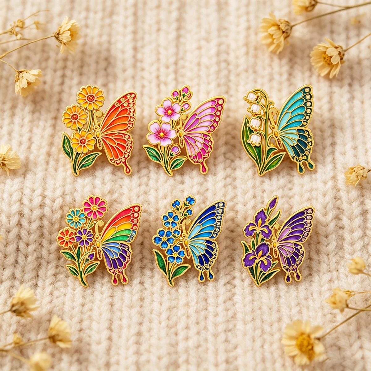 6pcs/Set Flower Butterfly Enamel Pin Colorful Insect Brooches on Clothes Badge Bag Clothes Lapel Woman Men Jewelry Friends Gift