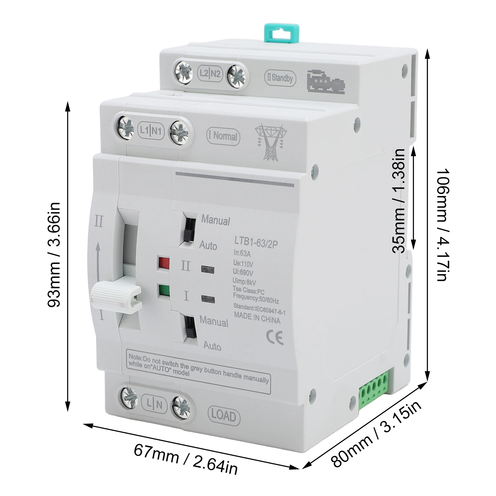 تغيير النقل التلقائي للطاقة المزدوجة النقل التلقائي DIN Rail ATS Mini Generator Changeover