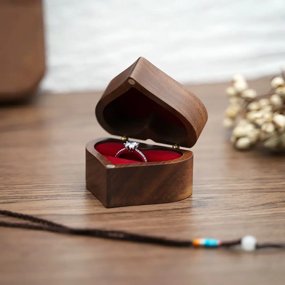 

Маленькая коробка для хранения в форме сердца Cajas, деревянная коробка для демонстрации ювелирных изделий, коробка для колец, упаковка для ювелирных изделий