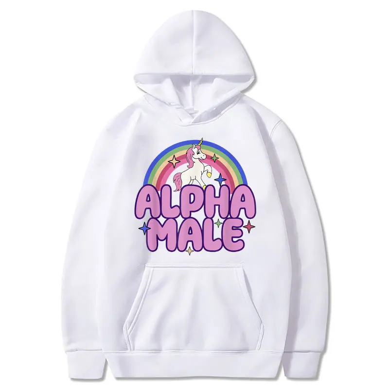 Alpha Male Unicorn Rainbow Funny Print Hoodie Men Women Aesthetic Fashion Long Sleeve Y2k Casual Oversized Hoody Sweatshirt Gift