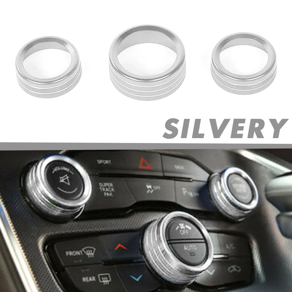 3Pcs Car AC Knob Air Conditioning Knobs Ring Cover Sticker Heat Control Switch Knob Protector For Jeep Grand Cherokee 2014-2021