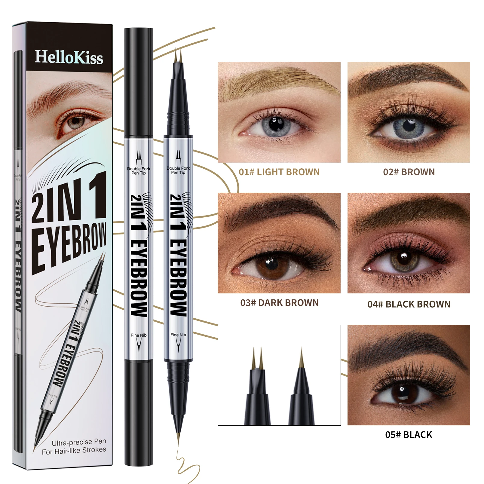 

Two-Pronged and Double-Headed Two-In-One Eyebrow Pencil, Light Brown, Brown, Dark Brown, Black Brown, Black Liquid Eyebrow Pencil, Extremely Fine Lines, Easy to Draw Natural Eyebrow Pencil, Long-Lasting, Waterproof, Sweat-Proof and Non-Smudged, Suitable f